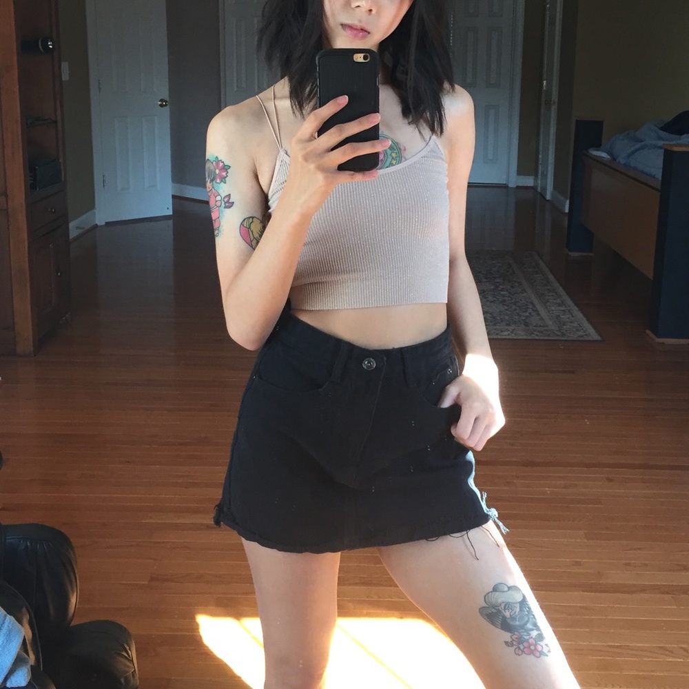 Black denim skirt